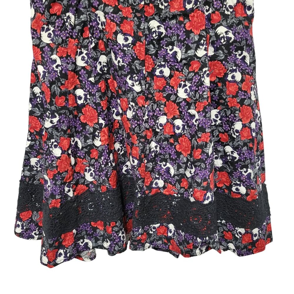 Hot Topic L 11 Dress Skull Floral Gothic Spooky Chic Floral Skater Flare Whimsy - Picture 8 of 11